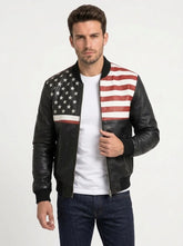 Unisex USA Flag Bomber Lambskin Leather Jacket