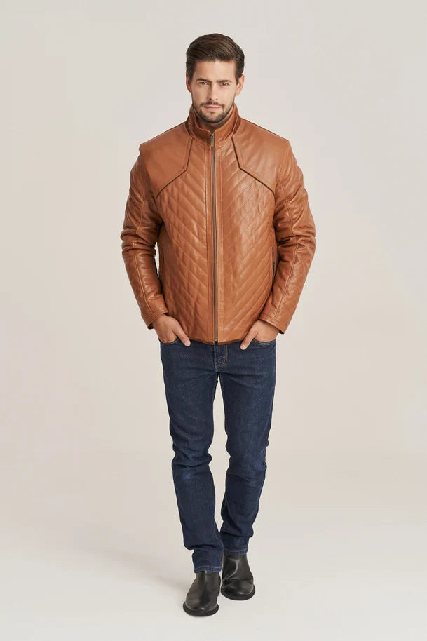 Aldric - Men's Brown Sheepskin Quilted Leather Jacket