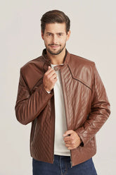 Aldric - Men's Dark Brown Sheepskin Leather Quilted Jacket