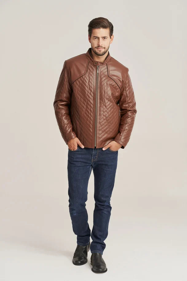 Aldric - Men's Dark Brown Sheepskin Leather Quilted Jacket