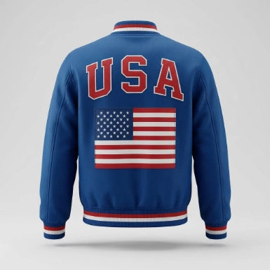 American Flag Polyester Varsity Jacket For Men