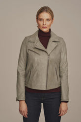 Azyra - Women's Gray Leather Biker Jacket