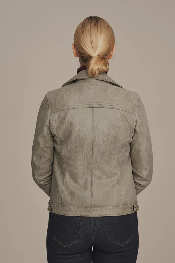 Azyra - Women's Gray Leather Biker Jacket