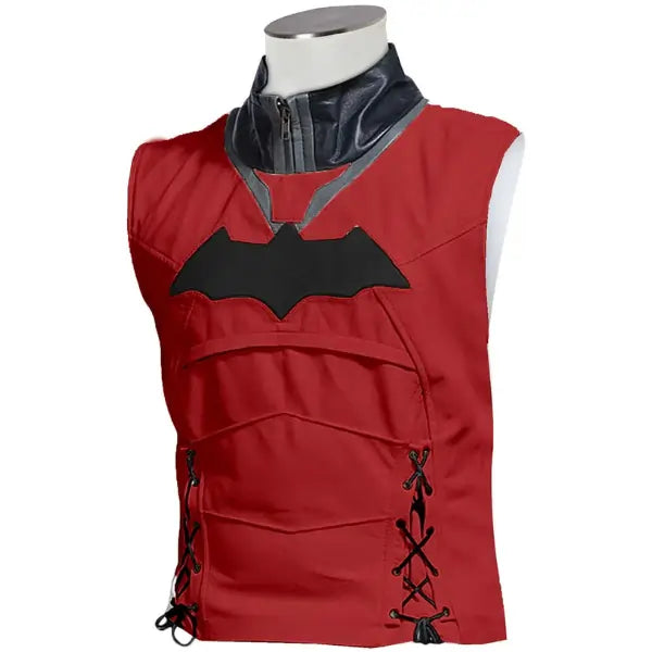 Unwind Leather Batman Arkham Knight Leather Hood Jacket, on a white background.