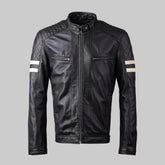 Black Sheepskin Leather Cafe Racer Jacket For Men