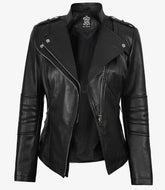 Women's Black Lambskin Leather Biker Style Jacket