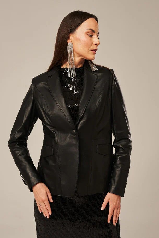Calythe - Women's Black Sheepskin Leather Blazer