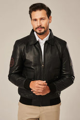 Cayden - Men's Black Bomber Style Flight Leather Jacket
