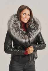 Cirelle - Women's Sheepskin Leather Jacket with Shearling Hooded