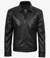 Classic Black Leather Harrington Jacket for Men