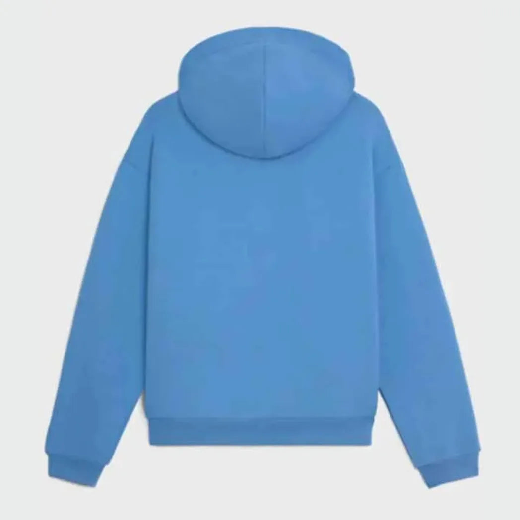 Classic Blue Fleece Pullover Hoodie with Ribbed Cuffs