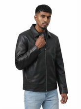 Classic Black Leather Harrington Jacket for Men
