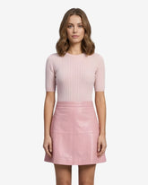 Elegant High-Waisted Pink Leather Mini Skirt for Women