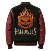 Halloween Fire Pumpkin Varsity wool Jacket