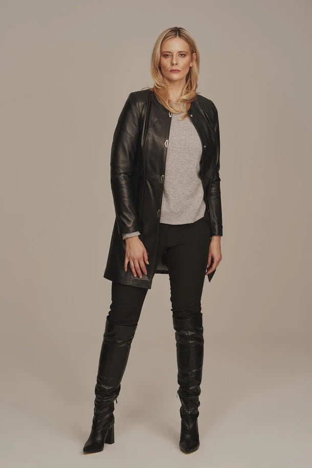 Isyra - Women's Real Leather Black Coat