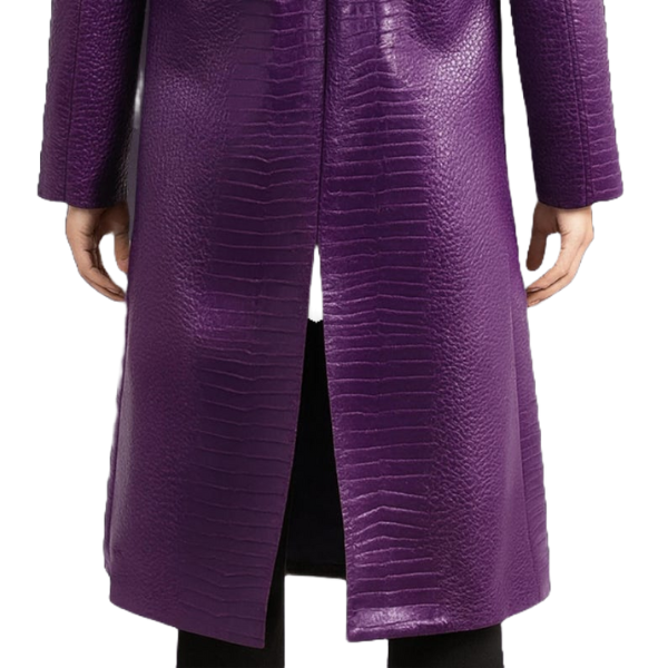 Joker Purple Crocodile Texture Leather Trench Coat