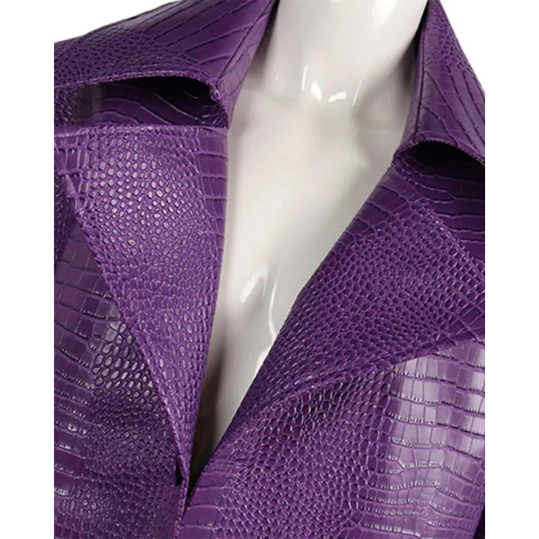 Joker Purple Crocodile Texture Leather Trench Coat