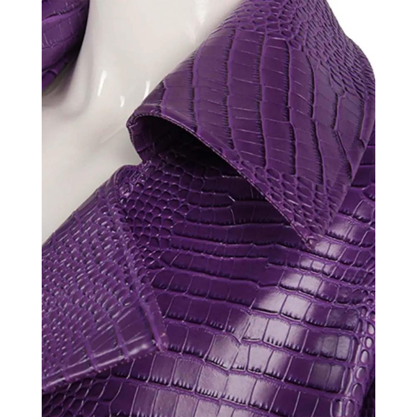 Joker Purple Crocodile Texture Leather Trench Coat