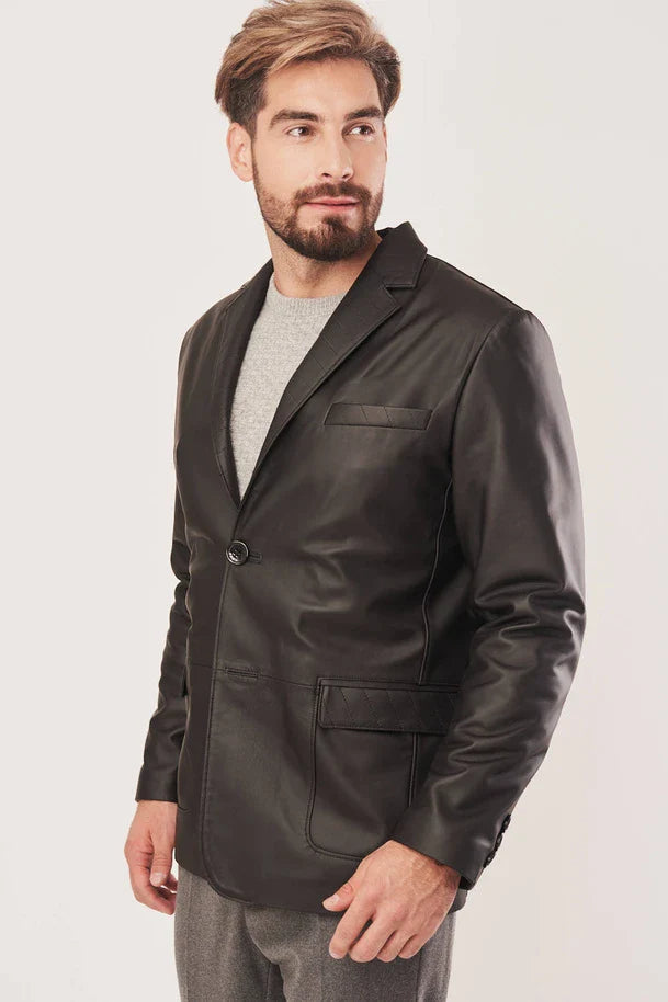 Kaelor - Men's Sheepskin Black Leather Blazer