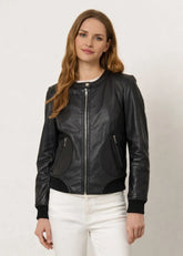 Kaia - Women’s Leather Black Bomber Jacket
