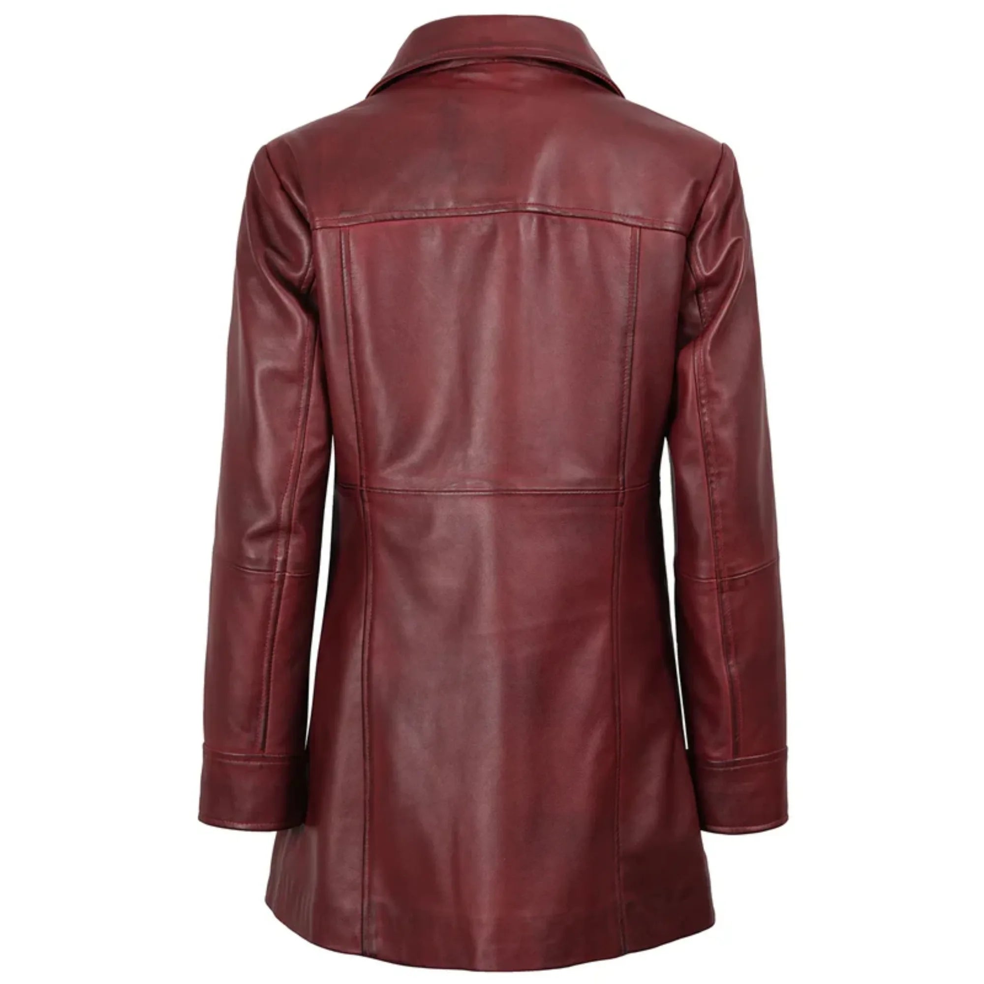 Kandis Women's Burgundy Real Leather Car Coat