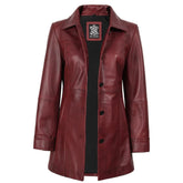 Kandis Women's Burgundy Real Leather Car Coat