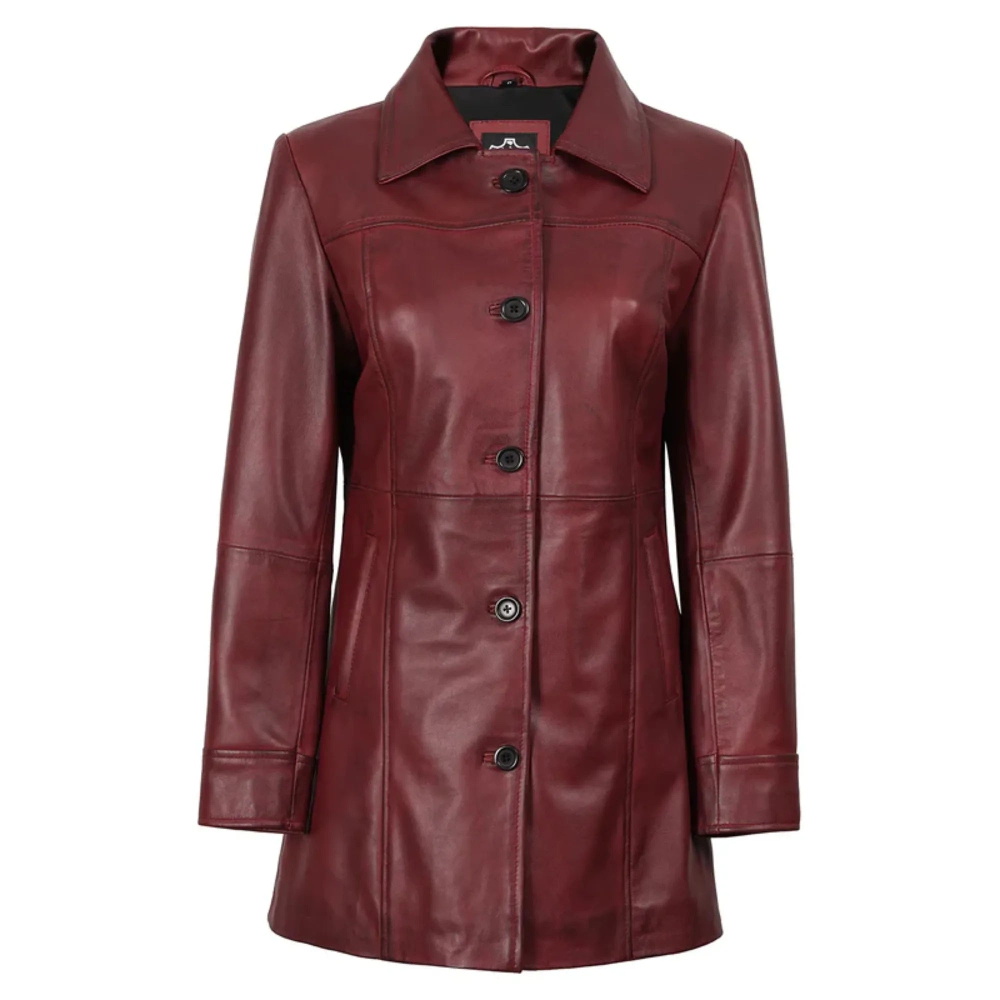 Kandis Women's Burgundy Real Leather Car Coat