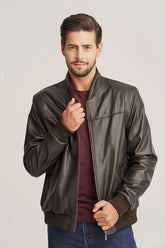 Kellan - Men's Brown Slim Fit Bomber Leather jacket
