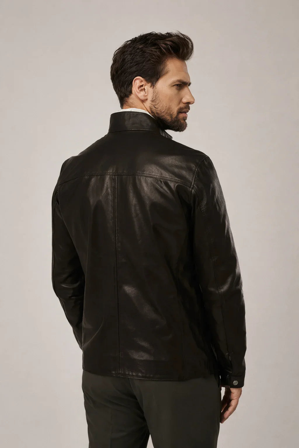 Levon - Men's Black Sheepskin Cafe Racer Jacket