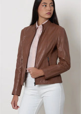 Lisa - Women’s Brown Motorcycle Leather Jacket