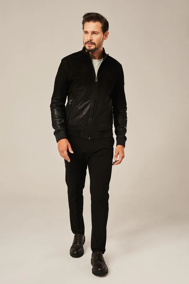 Mael - Men's Black Rub Off Leather Bomber Jacket