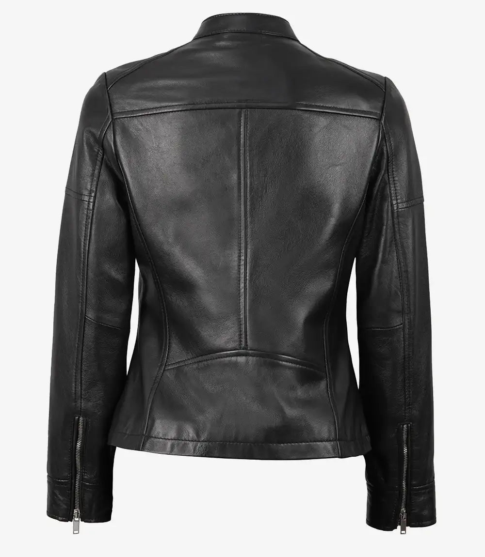 Women's Black Maude Textured Lambskin Leather Jacket