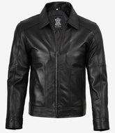 Men Sheepskin Leather Black Harrington Jacket