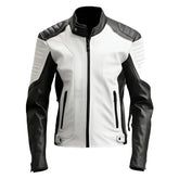 Unwind Leather Men Black And White Cafe Racer Leather Jacket on a white background