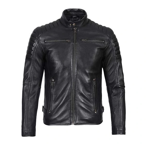 Unwind Leather Men Black Motorcycle Padded Leather Jacket on a white background