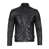 Unwind Leather Men Black Motorcycle Padded Leather Jacket on a white background