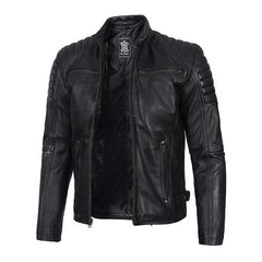 Unwind Leather Men Black Motorcycle Padded Leather Jacket on a white background
