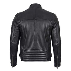 Unwind Leather Men Black Motorcycle Padded Leather Jacket on a white background
