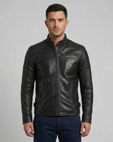 Unwind Leather Men Black Motorcycle Padded Leather Jacket on a white background
