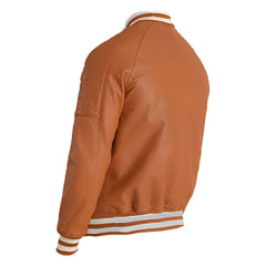 Men Brown Leather Varsity Jacket