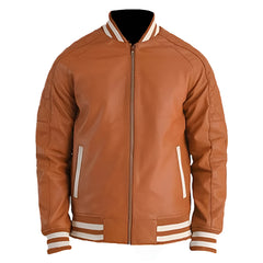 Men Brown Leather Varsity Jacket