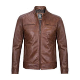 Unwind Leather Men Cognac Cafe Racer Leather Jacket on a white background