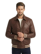 Men Dark Brown Leather Varsity Jacket