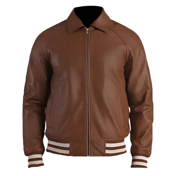 Men Dark Brown Leather Varsity Jacket