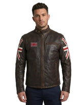 Men Distressed Brown Cafe Racer Leather Jacket