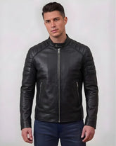 Men Distressed Black Leather Motorcycle Jacket