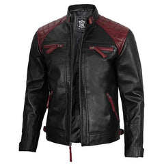 Unwind Leather Men Quilted Motorcycle Leather Jacket on a white background