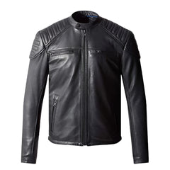 Unwind Leather Men Real Leather Motorcycle Jacket in Quilted Design on a white background