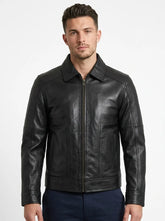 Men Sheepskin Leather Black Harrington Jacket