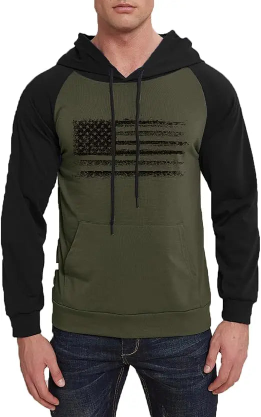 Men's American Flag Raglan Pullover Hoodie